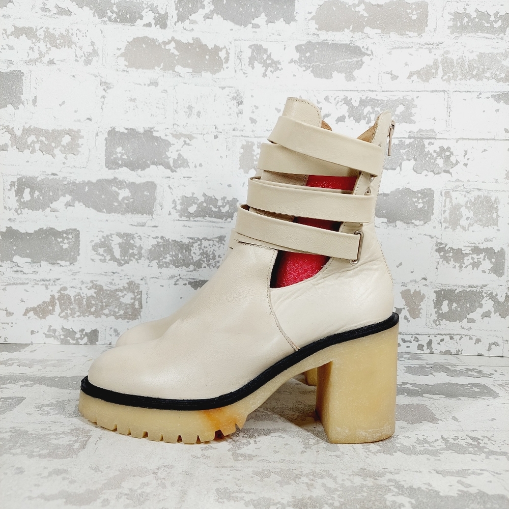 Women's Cream Chunky Heel Strappy Ankle Boot